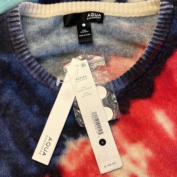 Aqua Tie Dye Print Cashmere Sweater - Picture 6 of 7